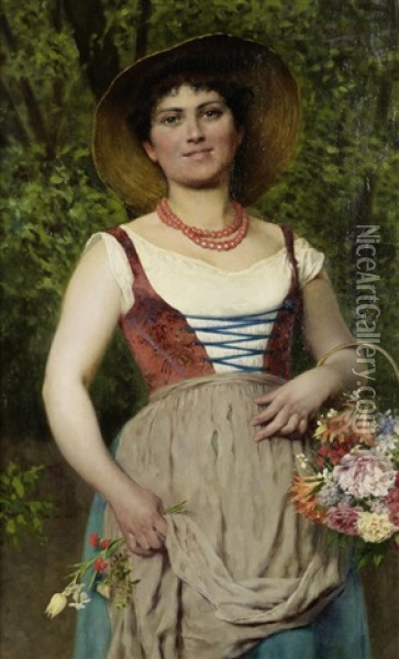 The Flower Seller Oil Painting - Eugen von Blaas