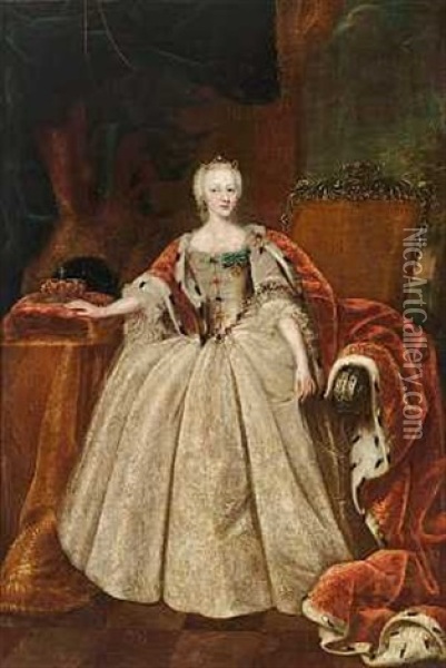 Prinsesse Louise, Christian Vis Datter Gift 1749 Med Hertug Ernst Friedrich Lll. Karl Af Sachsen-hildburghausen Oil Painting - Johann Salomon Wahl