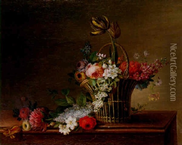 Corbeille De Fleurs Sur In Entablement Oil Painting - Philippe Parpette