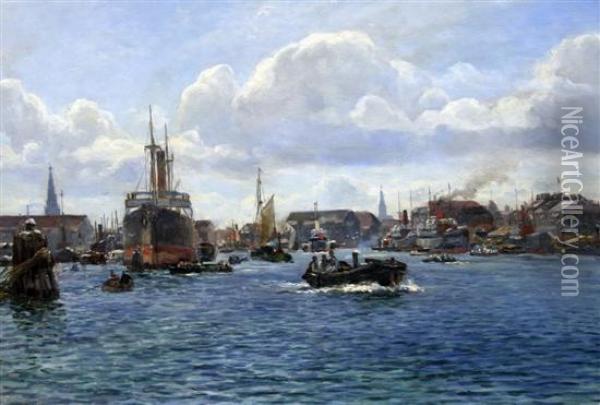 Shipping In Copenhagen Harbour Oil Painting - Holger Peter Svane Lubbers