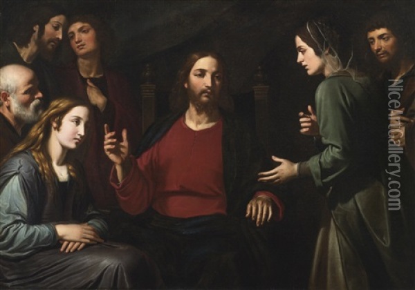 Christ In The House Of Mary And Martha Oil Painting - Giovanni Bernardino Azzolini