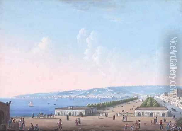 On the promenade, Naples Oil Painting - Neapolitan School