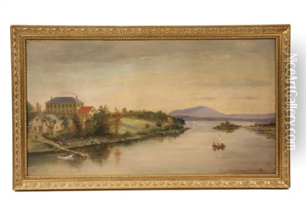 Lake Hebron Hotel, Looking Up The Lake To Russell Mountain, Monson, Maine Oil Painting - Seth W. Steward