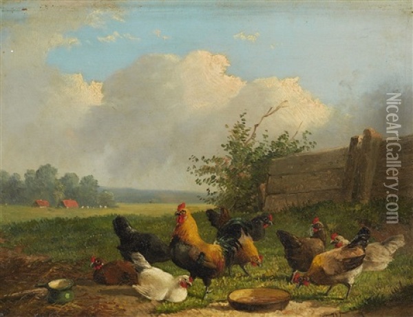 Chicken Run Oil Painting - Frans Van Leemputten