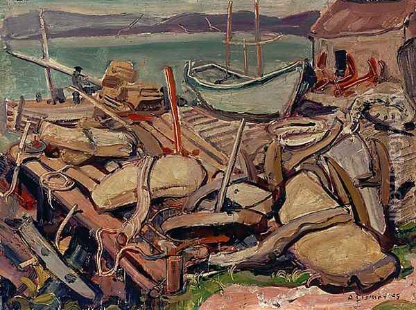 Docks at Ingonish Oil Painting - Arthur Lismer