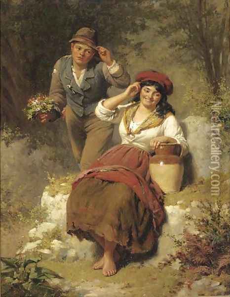Rustic courtship Oil Painting - Edwin Thomas Roberts