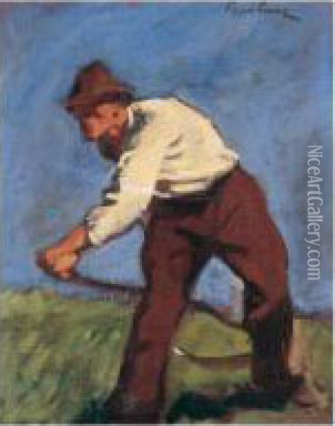 Bergmaher (mountain Mower) Oil Painting - Albin Egger-Lienz