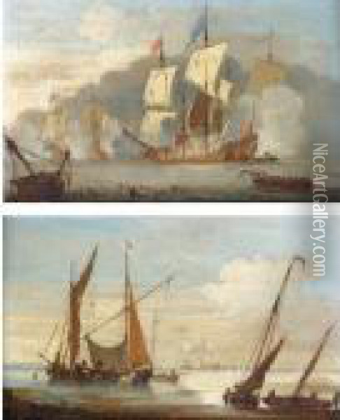 The Battle Of Solebay, 28th May 1672; Shipping At Low Tide Oil Painting - Peter Monamy