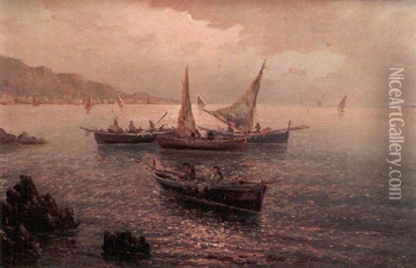 Marina Con Pescatori Oil Painting - Raffaele D' Auria