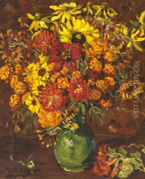 Bunter Sommerblumenstrauss Oil Painting - Marie Hager