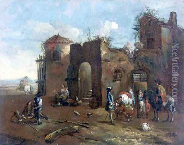 Travellers halted at a rustic farriers Oil Painting - Francesco Simonini