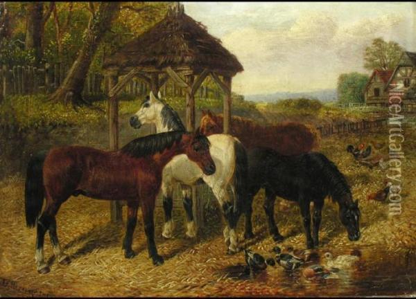 Pferde In Der Koppel Oil Painting - John Frederick Herring Snr