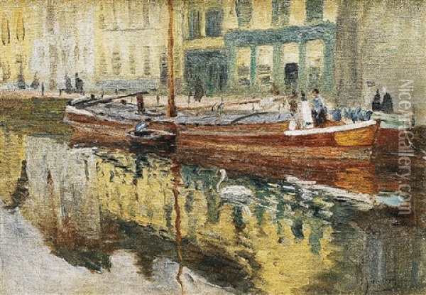Kanal In Alt-berlin Oil Painting - Olof August Andreas Jernberg