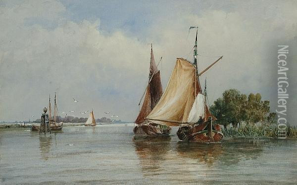 A Dutch Canal Oil Painting - Thomas Bush Hardy