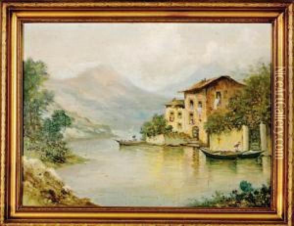Homes On Lake Como Oil Painting - Raimpondo Scoppa