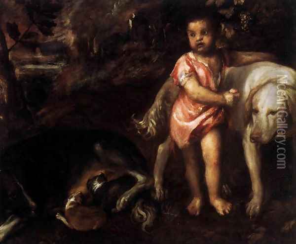 Youth with Dogs 2 Oil Painting - Tiziano Vecellio (Titian)