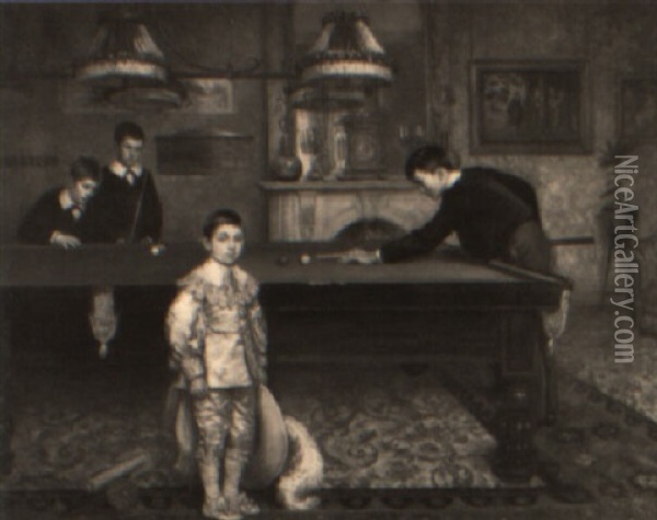 The Game Of Billiards Oil Painting - Albert William Holden