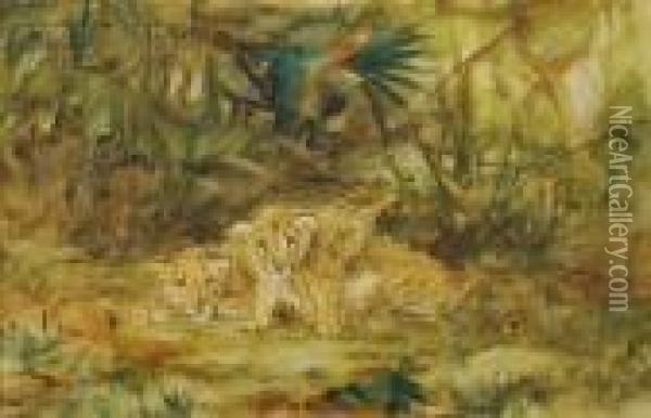 Lion Cubs Oil Painting - Cuthbert Edmund Swan