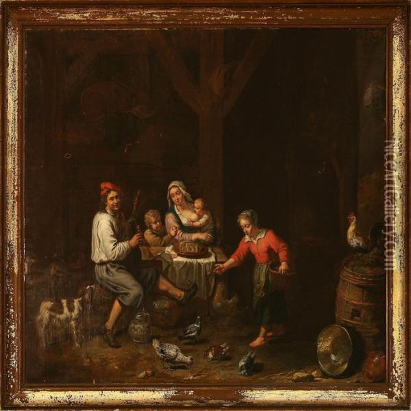 Feeding The Chickens Oil Painting - David The Younger Teniers