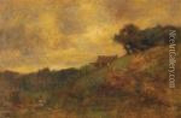 Lone Figure In A Country Landscape Oil Painting - John Francis Murphy