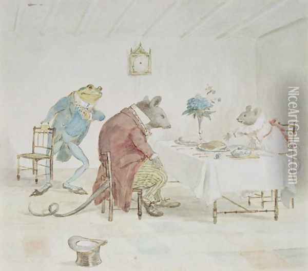 Illustration of Animals' Tea Party Oil Painting - Randolph Caldecott