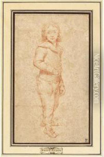 A Portrait Of A Young Boy, Standing Full Length Oil Painting - Augustin de Saint-Aubin