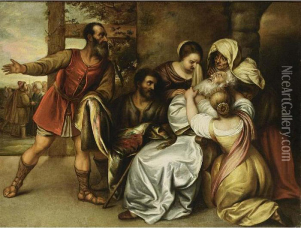 Jacob Is Shown The Supposed Coat
 Of Joseph Smeared With Blood After Joseph Was Sold Into Slavery Oil Painting - Jan Lievens