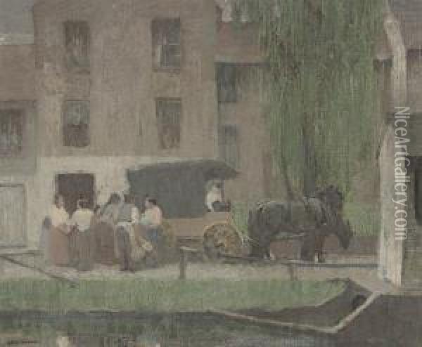 The Peddler's Cart On The Canal, New Hope Oil Painting - Robert Spencer