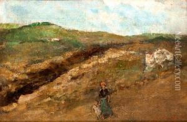 Landscape With A Woman And Child Oil Painting - Symeon Sabbides