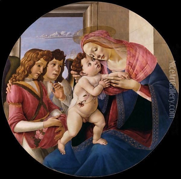 Virgin and Child with Two Angels Oil Painting - Sandro Botticelli