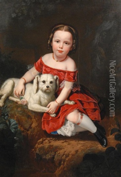 Portrait Of A Girl With Dog Oil Painting - Charles Christian Nahl