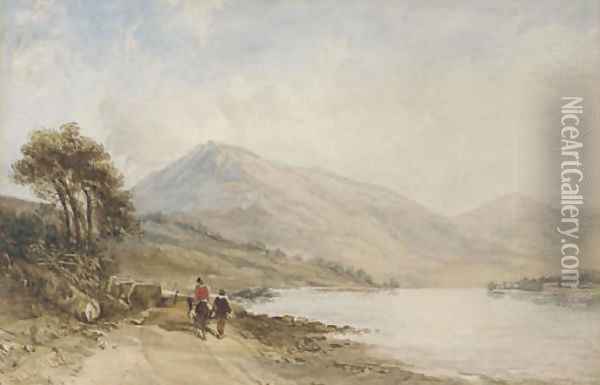 Travellers walking alongside a lake Oil Painting - William Leighton Leitch