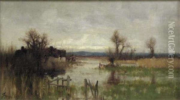 A River Landscape With Buildings Oil Painting - Sidney Pike