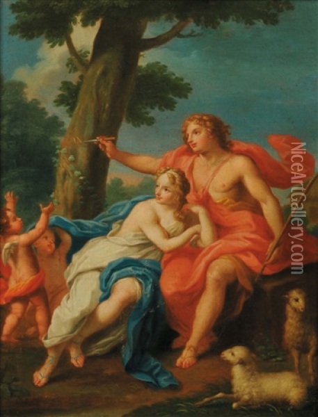 Venere E Adone (pair) Oil Painting - Giovanni Battista Pittoni the younger