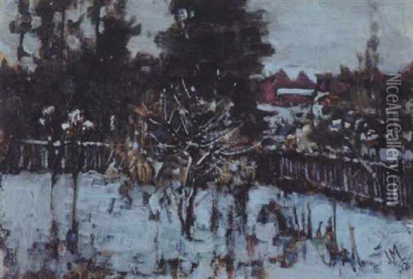 Backyard In Winter Oil Painting - James Edward Hervey MacDonald