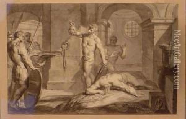 John The Baptist In Prison And Beheading Of John The Baptist:two Oil Painting - Ottmar, the Younger Elliger