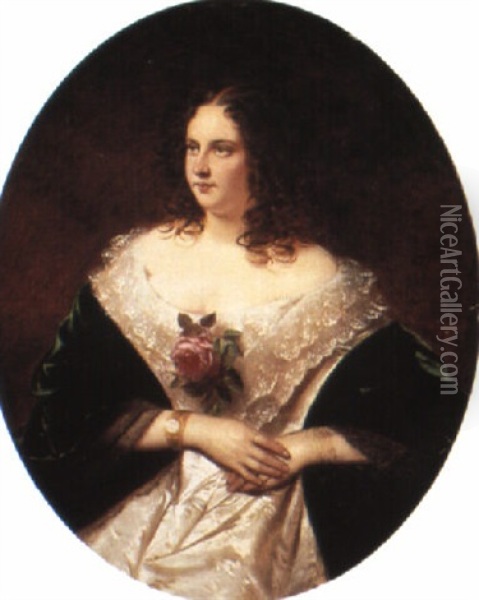 A Portrait Of Bertha Von Satter Oil Painting - Joseph Mathaeus Aigner