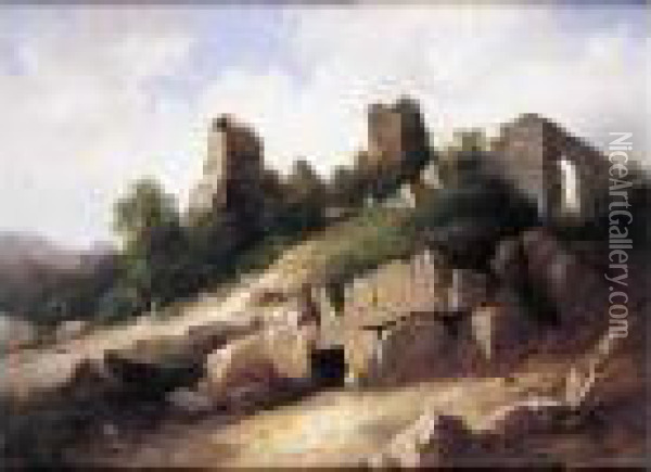 Paysage Aux Ruines Medievales Oil Painting - Jules Louis Phillipe Coignet