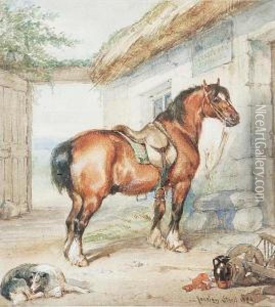Horse Outside A Tavern Oil Painting - Gourlay Steell