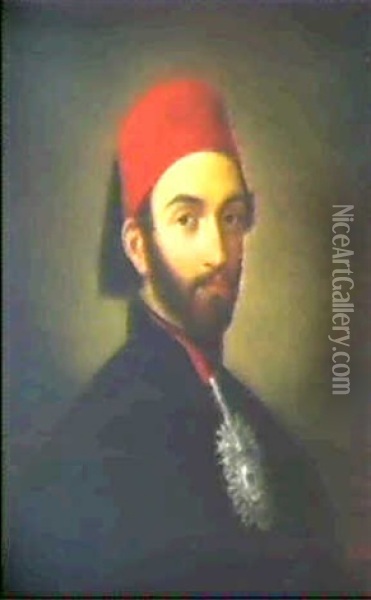 Portrait De Sultan Abdul-medjid Khan, Peint D'apres Nature  A Constantinople Oil Painting - Luigi Rubio