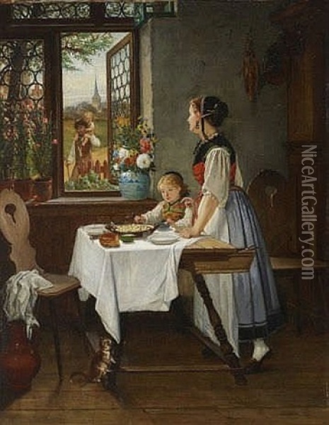 Essenszeit Oil Painting - Julius Wagner