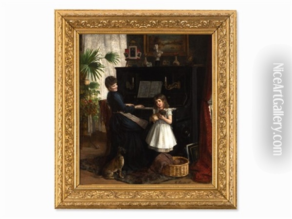 Piano Lesson Oil Painting - Harald Valdemar Schiodte