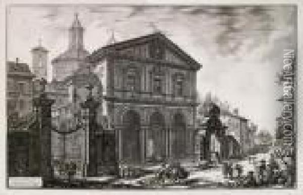 Veduta Della Basilica Di S. Sebastiano Fuori Delle Mura. Oil Painting - Giovanni Battista Piranesi