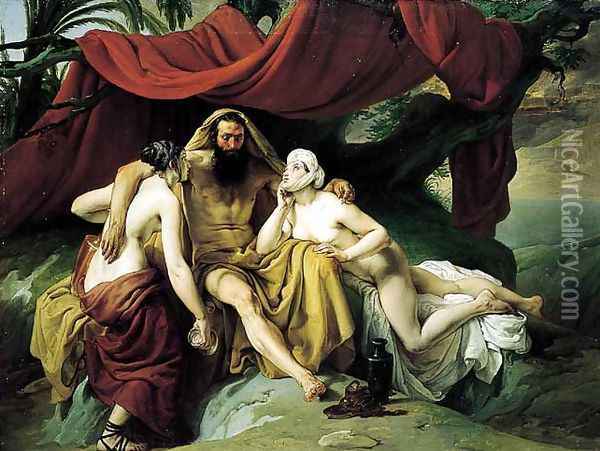 Lot and His Daughters Oil Painting - Francesco Paolo Hayez