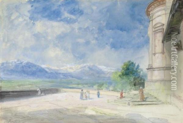 View Of The Alps From Monte Dei Cappuccini, Near Turin Oil Painting - John MacWhirter
