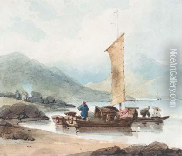 Fishing Boats, Macao Oil Painting - George Chinnery