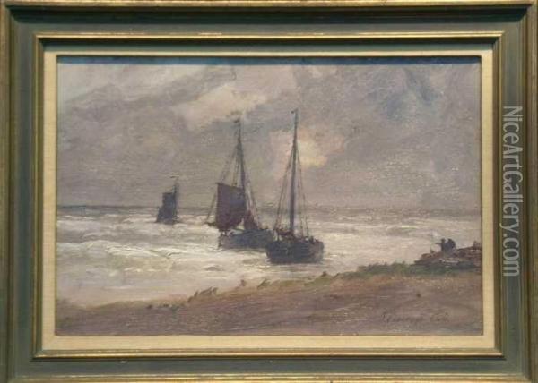 Dutch Shipping Off The Coast Oil Painting - Joseph Foxcroft Cole