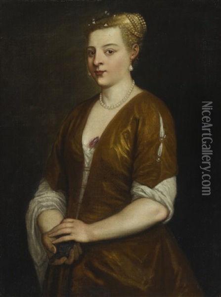 Portrait Of A Lady, Three-quarter Length, Holding A Kitten Oil Painting -  Padovanino