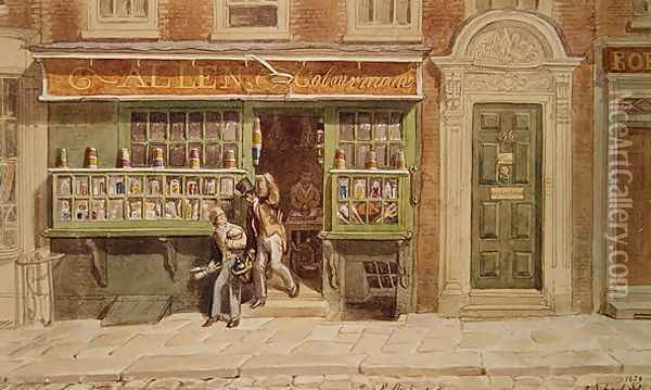 Colourmans Shop, St Martins Lane, 1829 Oil Painting - George the Elder Scharf