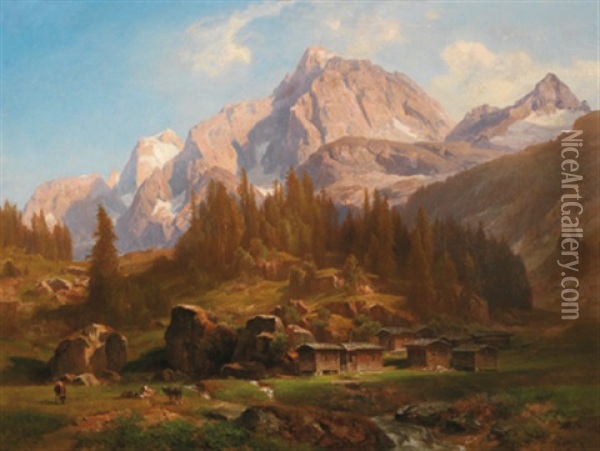 Alp Breitlahner Im Zillertal Oil Painting - Anton Hansch